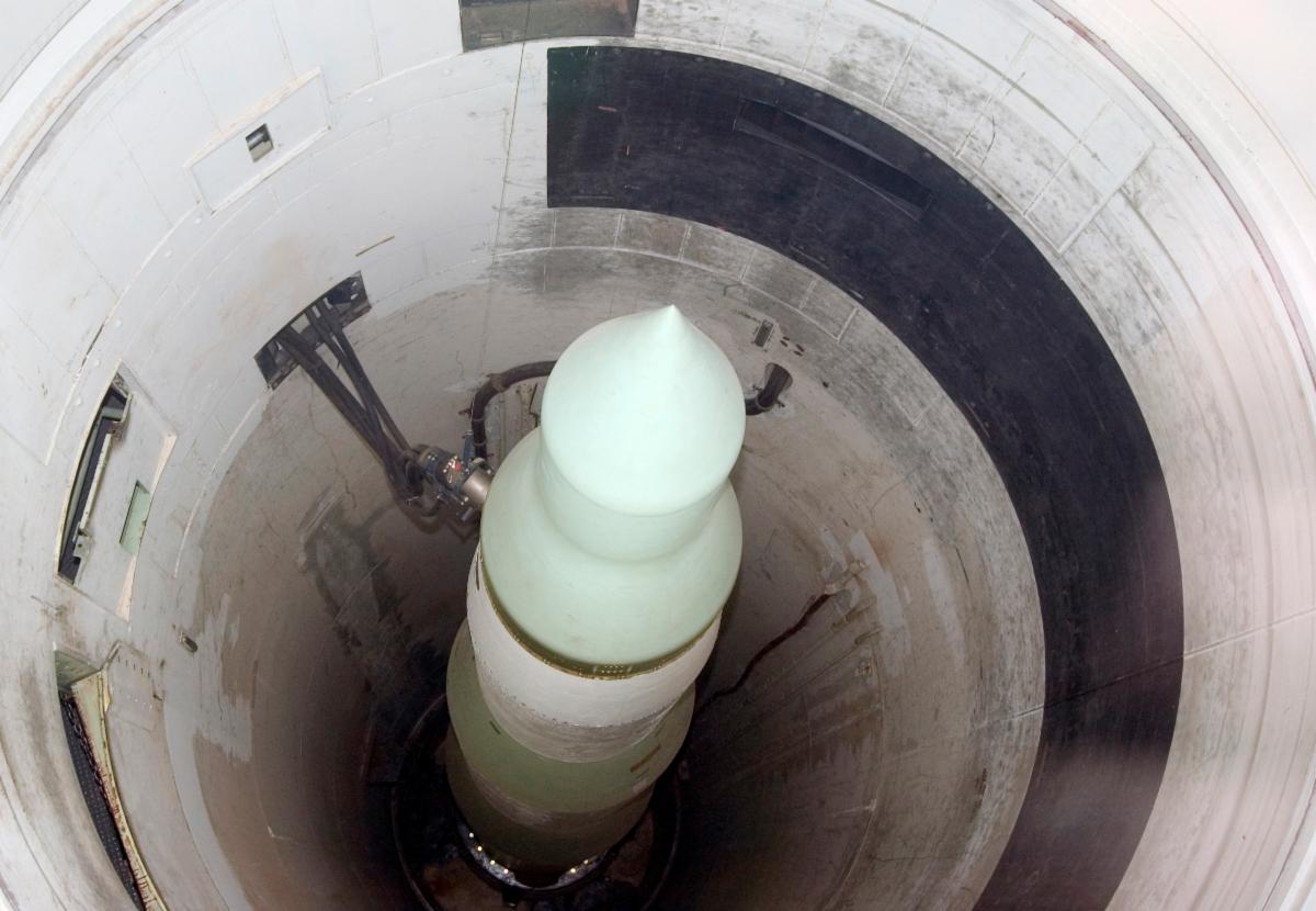 View down the muzzle of the silo at a Minuteman II missile replica (NPS photo)
